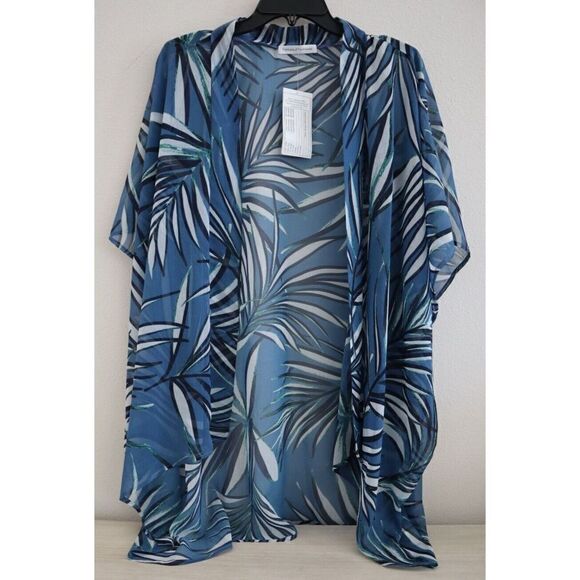 Fortune Swimwear Women's One Size Blue/White Mandy Open Front Kimono Cover Up - Picture 1 of 7